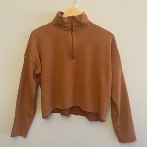 Aerie Sweatshirt Women S/P Rusty Red Cropped 1/2 Zip Collared Boxy Long Sleeve
